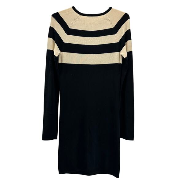 T Alexander Wang Stripe Color Block Sweater Dress Long Sleeve Knit Black Cream M - Picture 2 of 12